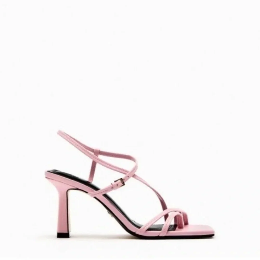 Zara Pink Strappy Square-Toe Sandals - Picture 2 of 5